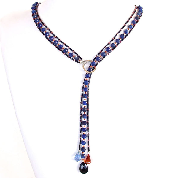 blue sodalite and coral handamde lariat necklace