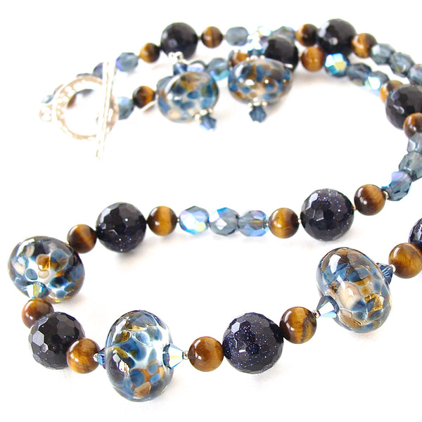 blue and gold necklace set