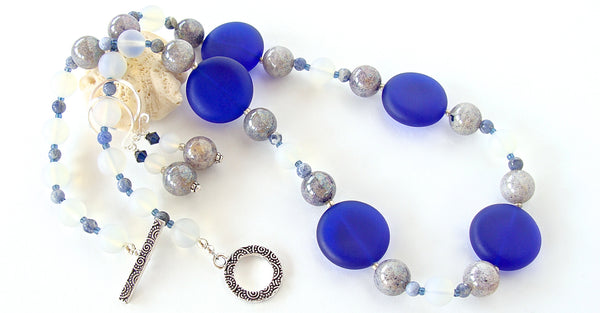 blue and white necklace