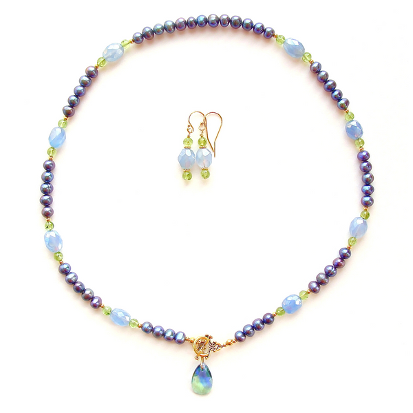blue chalcedony necklace set
