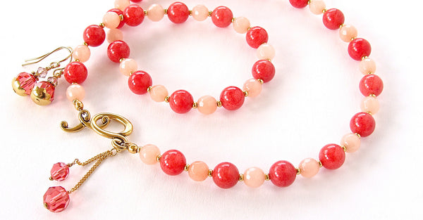 coral colored beaded necklace