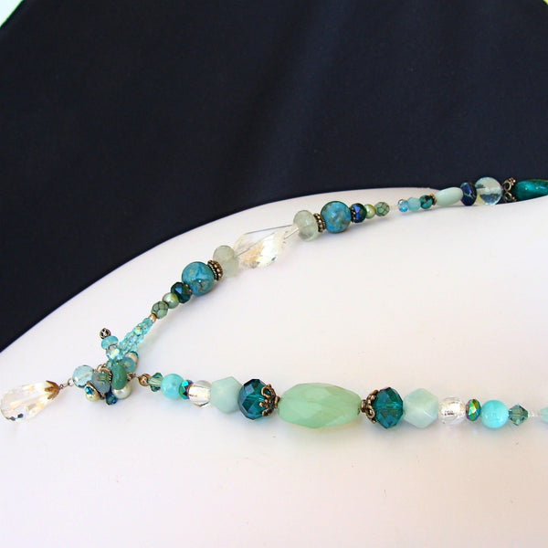 Chalcedony Lariat Necklace with Semi Precious Stones