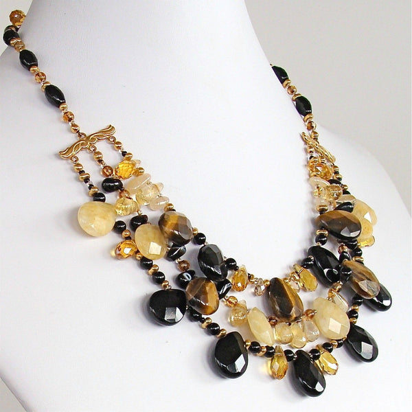 Handcrafted Smash Onyx and Tigers Eye Necklace