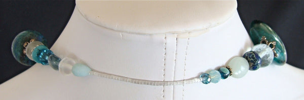 Chalcedony Lariat Necklace with Semi Precious Stones