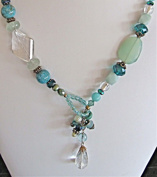 Chalcedony Lariat Necklace with Semi Precious Stones