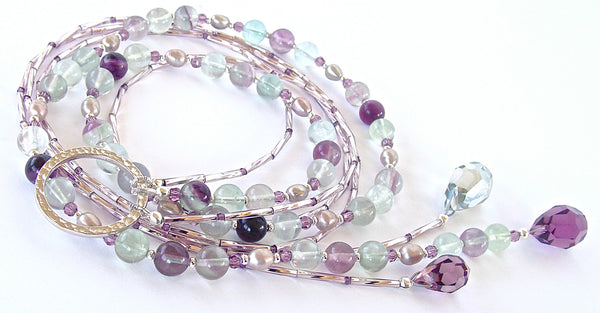Super Moon: Gemstone Lariat in Green and Purple