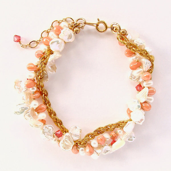 pearl bracelet with coral accents