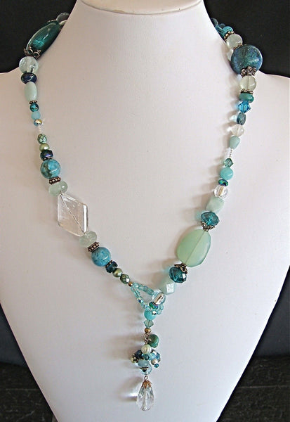 Chalcedony Lariat Necklace with Semi Precious Stones