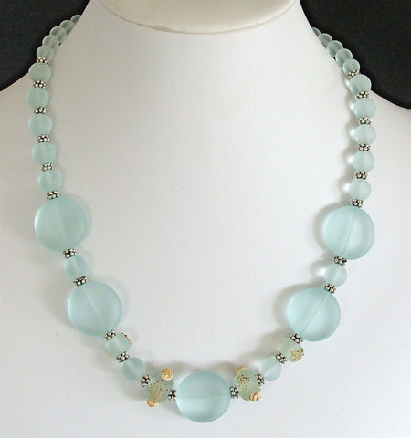 Shoreline: 19" Sea Glass Necklace in Shades of Blue