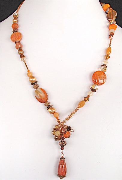 Pippa: Lariat Necklace with Orange Gemstones