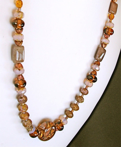 Amber Wave: 21" Charoite Stone Necklace in Amber and Mauve