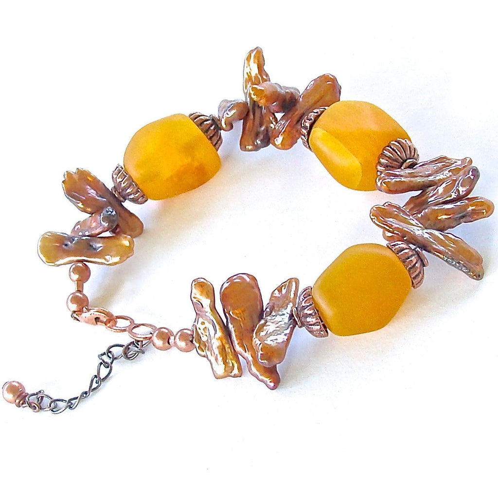 Amber colored Handmade Beaded Bracelet