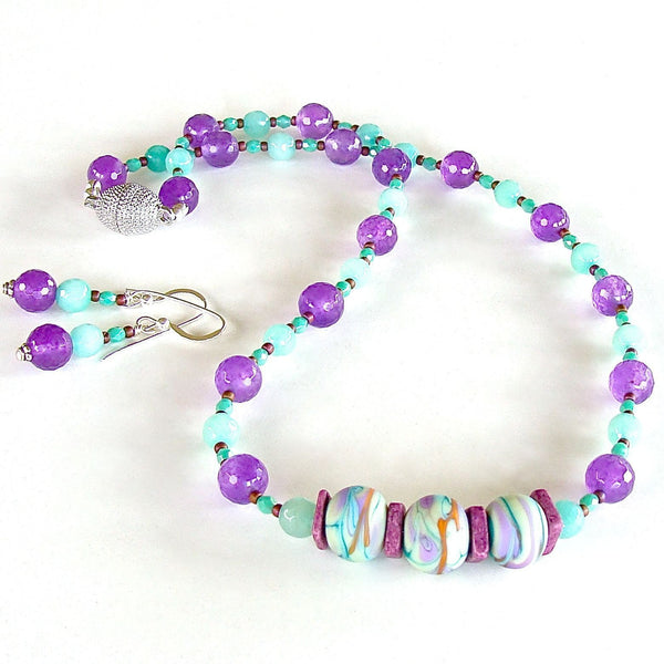 Aqua and purple summer necklace set