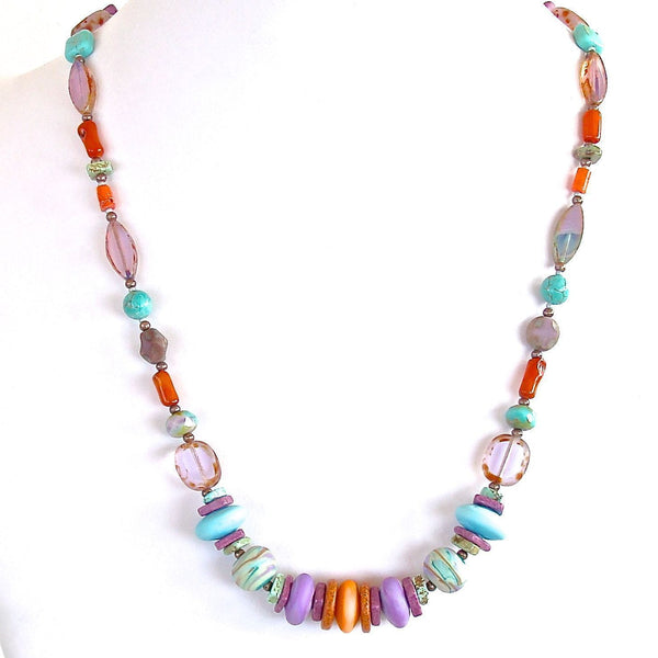 Aqua purple orange beaded necklace