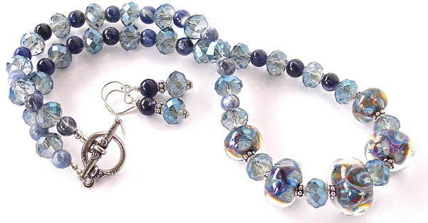 Art Glass Necklace with Blue Sodalite