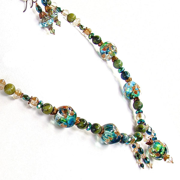 Guinevere: 20" Blue and Green Beaded Necklace Set
