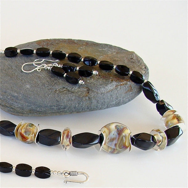 Artisan Lampwork and Onyx Necklace Set