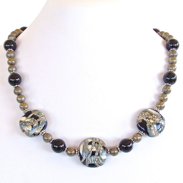 Beaded Hematite and Onyx Necklace