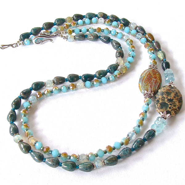 Beaded Teal Gemstone Necklace