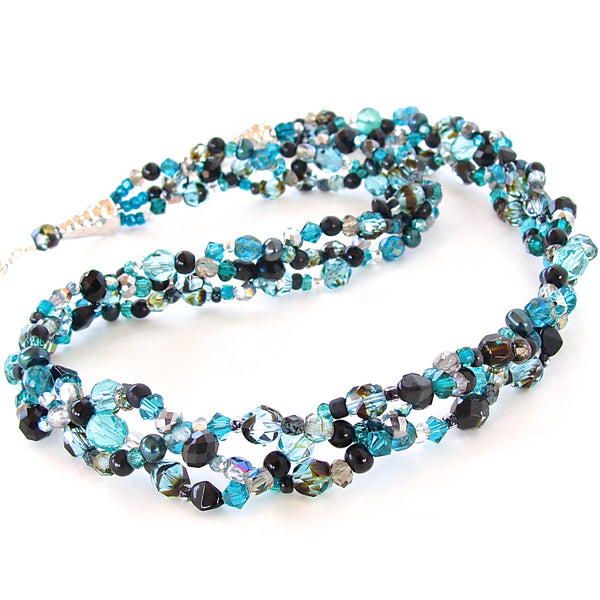Beaded black and teal necklace