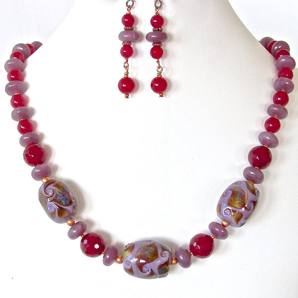 Berry Handmade Art Glass Necklace Set