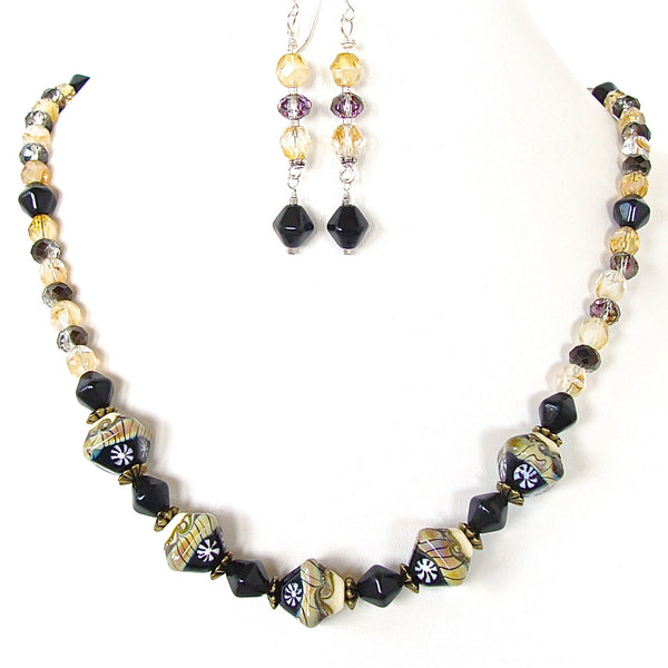 Black and yellow beaded necklace