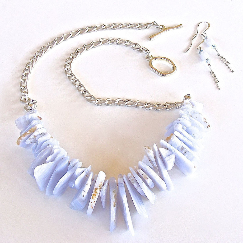 Blue agate slices on chain necklace