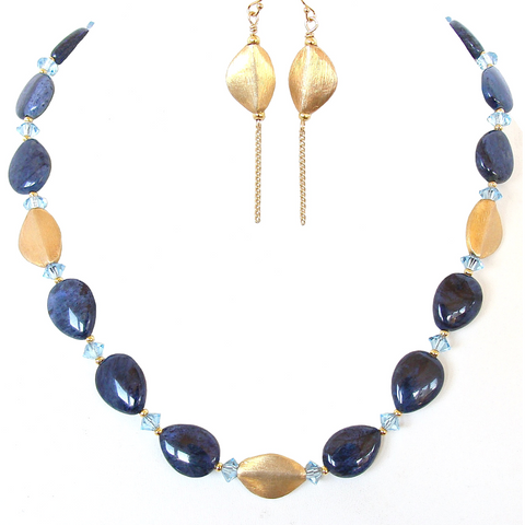 blue and gold necklace set