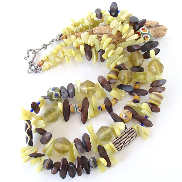 Lemongrass: Double Strand Necklace in Olive Jade