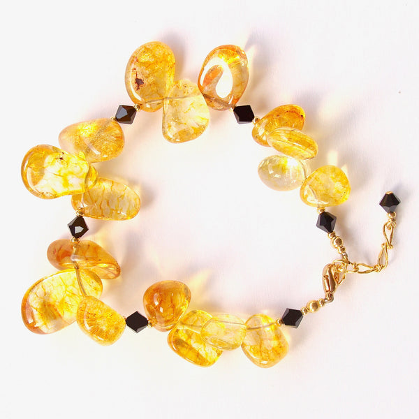 Rizzo: Chunky Gemstone Bracelet in Yellow and Black