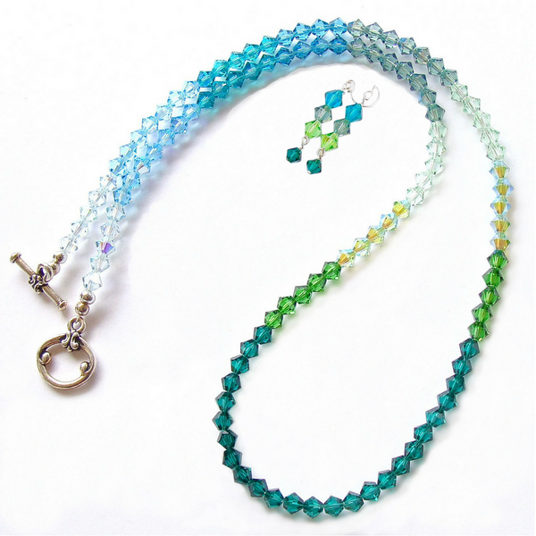 Crystal necklace in blue and green