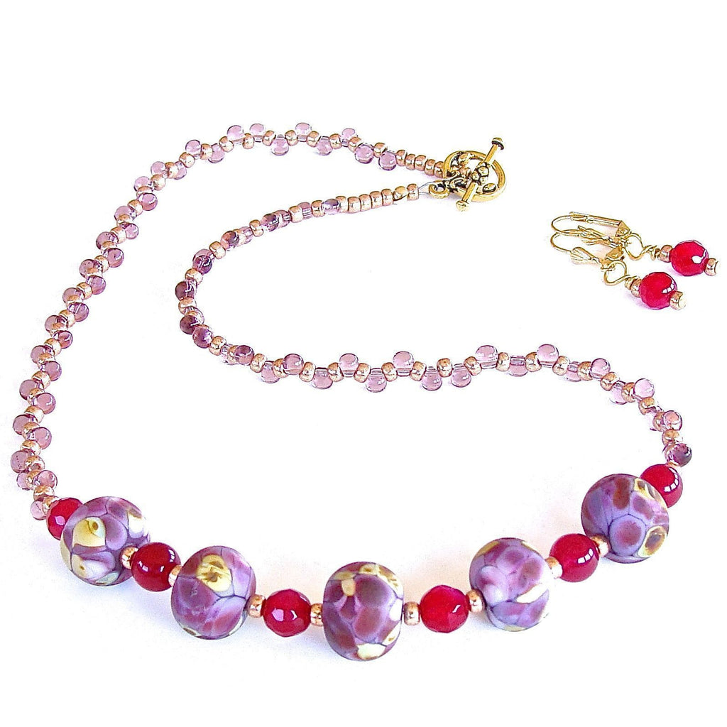 Delicate Beaded Necklace Set in Plum