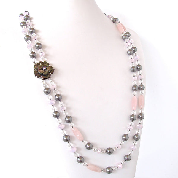Celine: Double Strand Pink and Silver Necklace