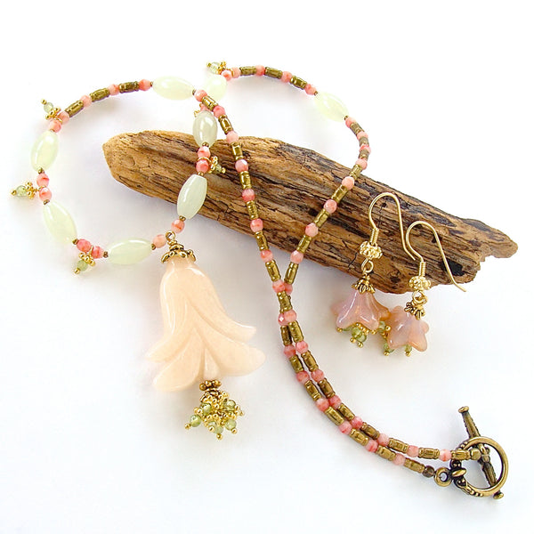Eshal: Rose Quartz Pendant Necklace with Peridot