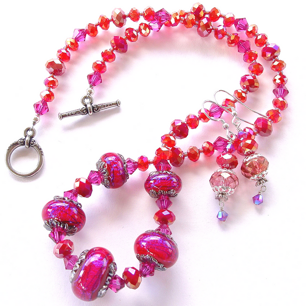 Fuchsia Necklace with Art Glass