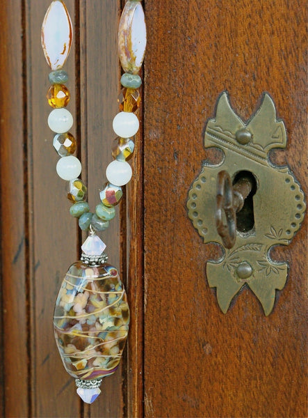 Garden Mum Autumn Necklace with Hand Blown Glass Beads