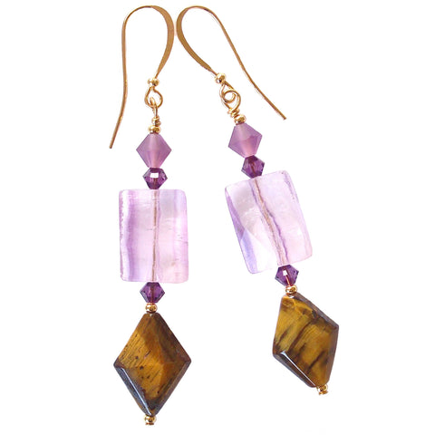 Gemstone Earrings in Purple and Gold