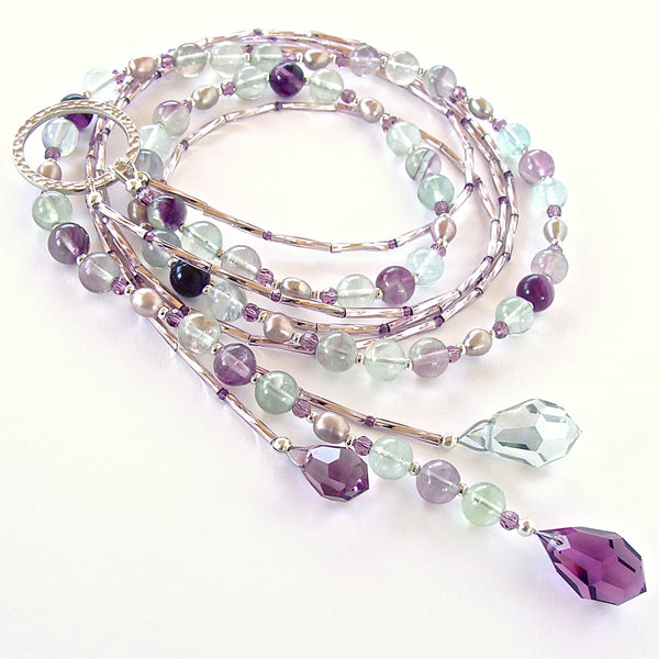 Super Moon: Gemstone Lariat in Green and Purple