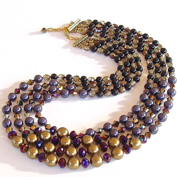 Gold and purple Swarovski pearl necklace