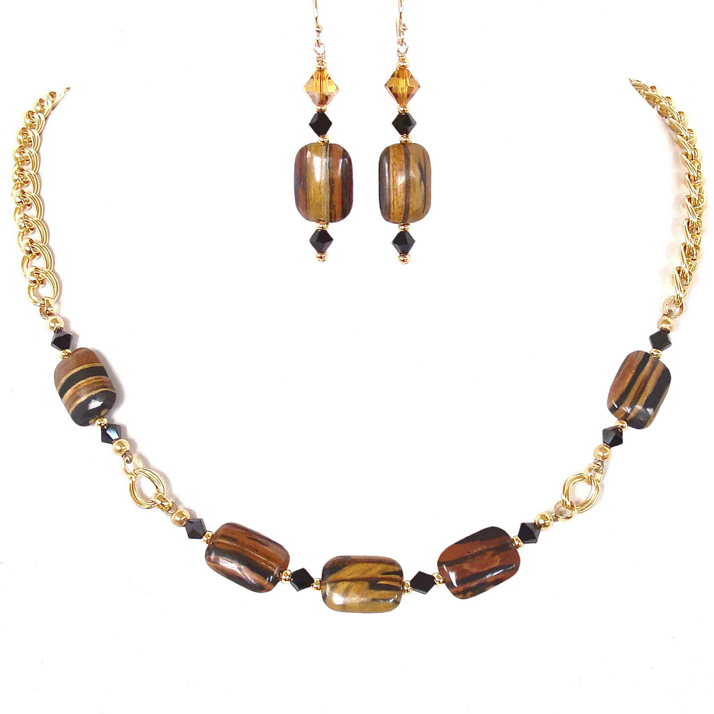 Gold Choker Necklace with Brown Gemstones