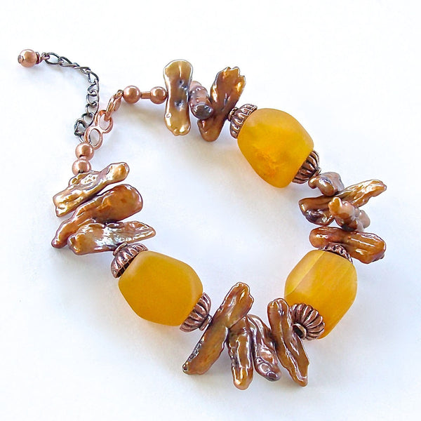 Elektor: Amber Colored Handmade Beaded Bracelet