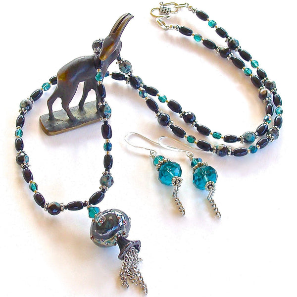Cat's Eye: 24" Art Glass and Tassel Necklace