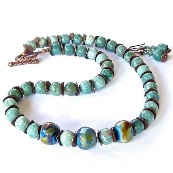 Green and Blue Ocean Jasper Beaded Necklace Set