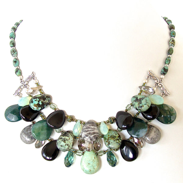 Green and Black Gemstone Bib Necklace