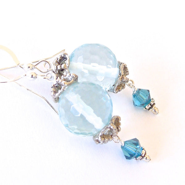 Handmade Aqua-Quartz and Blue Crystal Earring