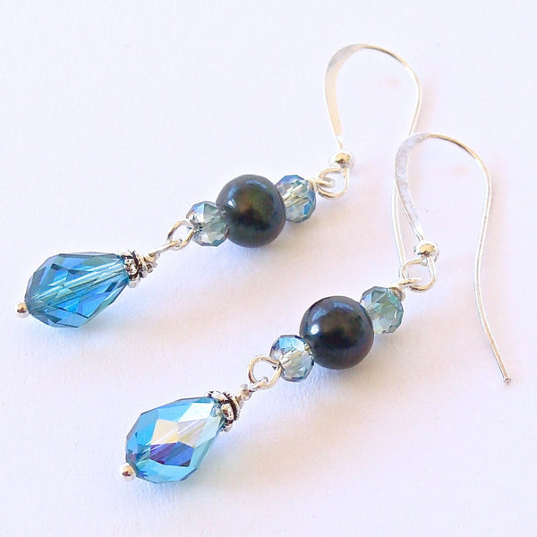 Handmade Aqua and Teal Crystal Earrings