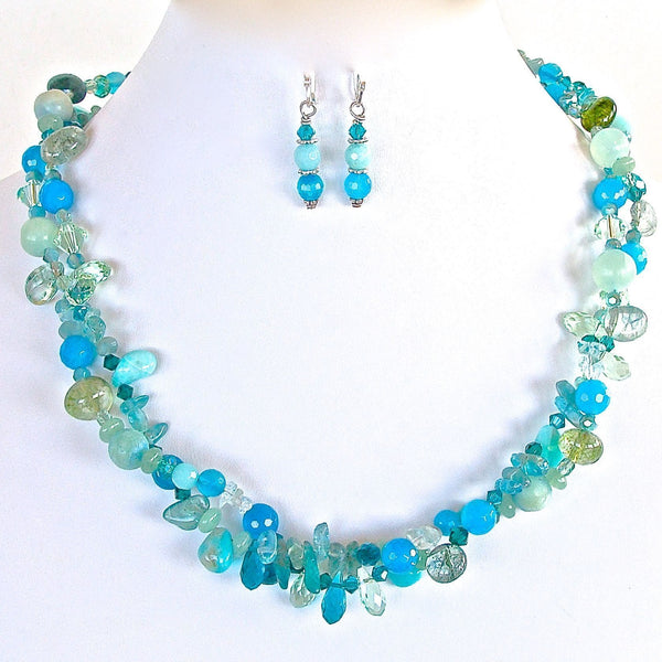 Handmade Aquamarine Twist Necklace Set