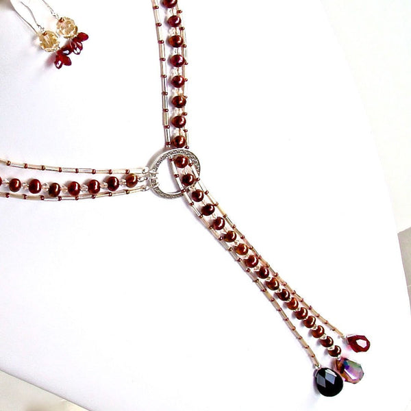 Lovers Moon: 24" Red Pearl Lariat Necklace Set