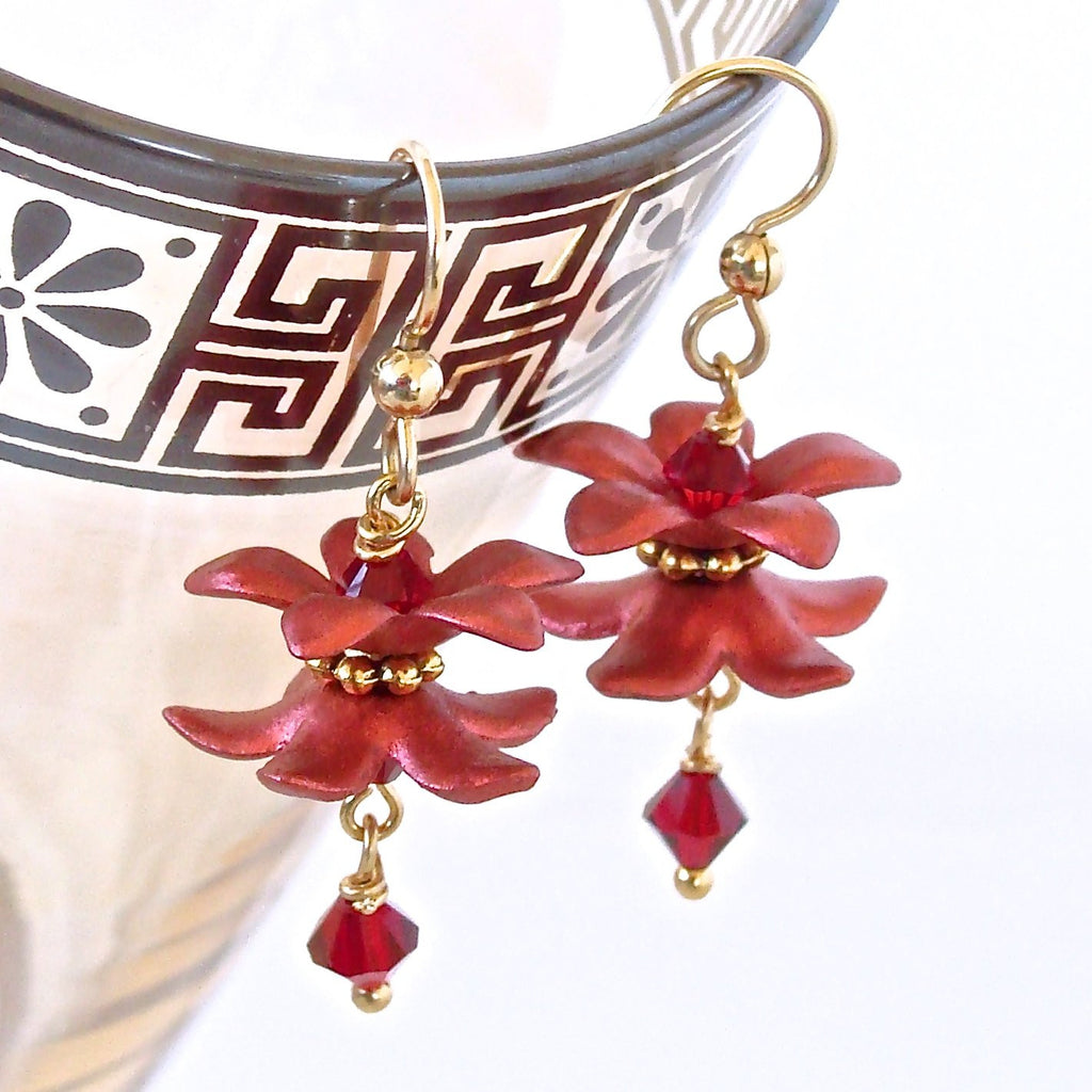 Handmade Red Flower Earrings