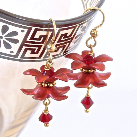 Handmade Red Flower Earrings